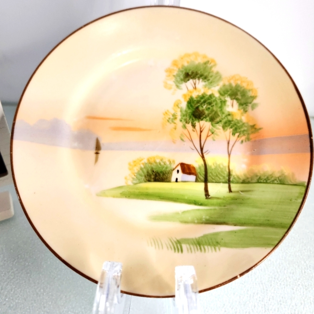 Antique Nippon Japan handpainted gold trimmed Asian sunset decorative plate